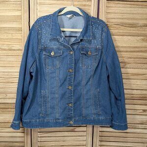 CJ Banks Studded Blue Denim Jacket Size 2X